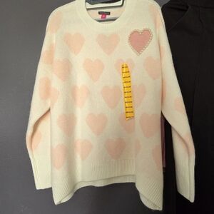 Vince Camuto Pink Heart Cream Sweater